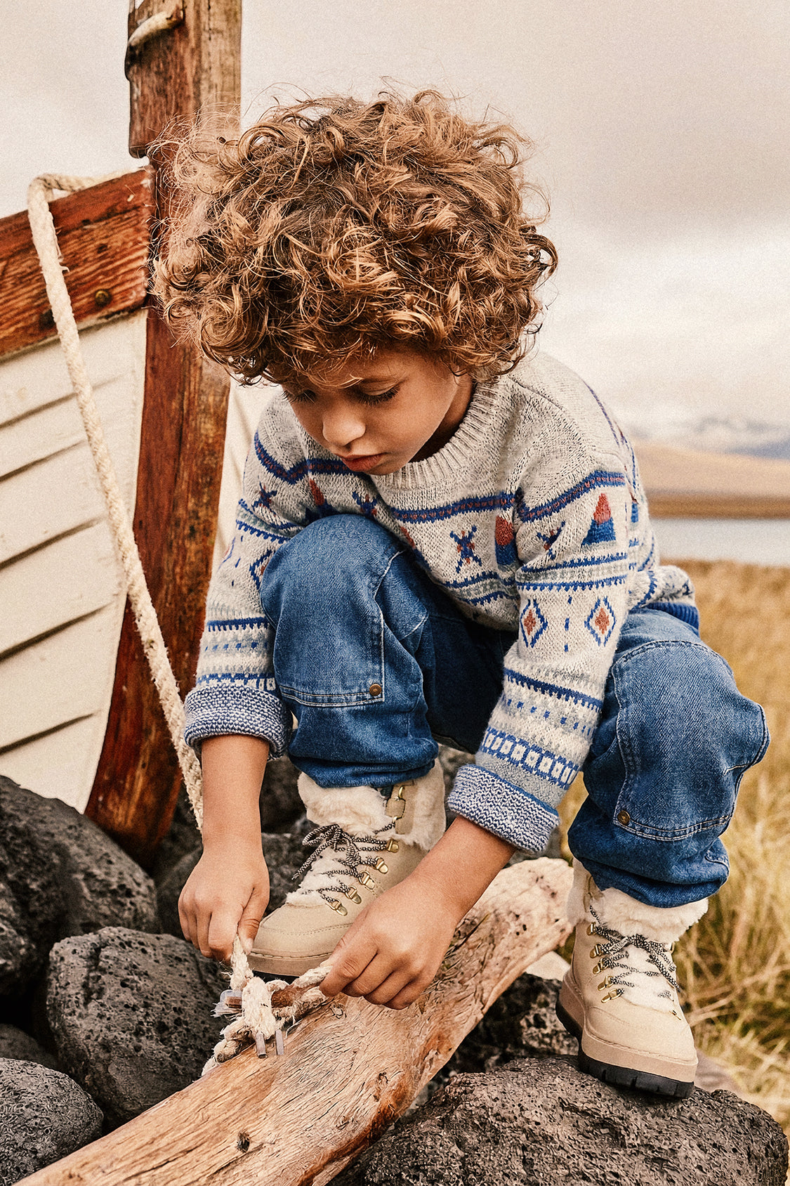 Jacquard Knit Sweater Blue And Beige - Image 2