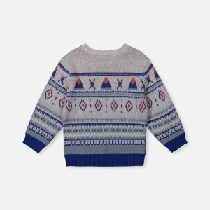 Jacquard Knit Sweater Blue And Beige - Image 4