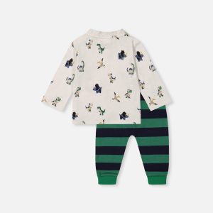 Alternative view of Baby Cotton T-Shirt & Fleece Pant Set Beige Dinosaur Print
