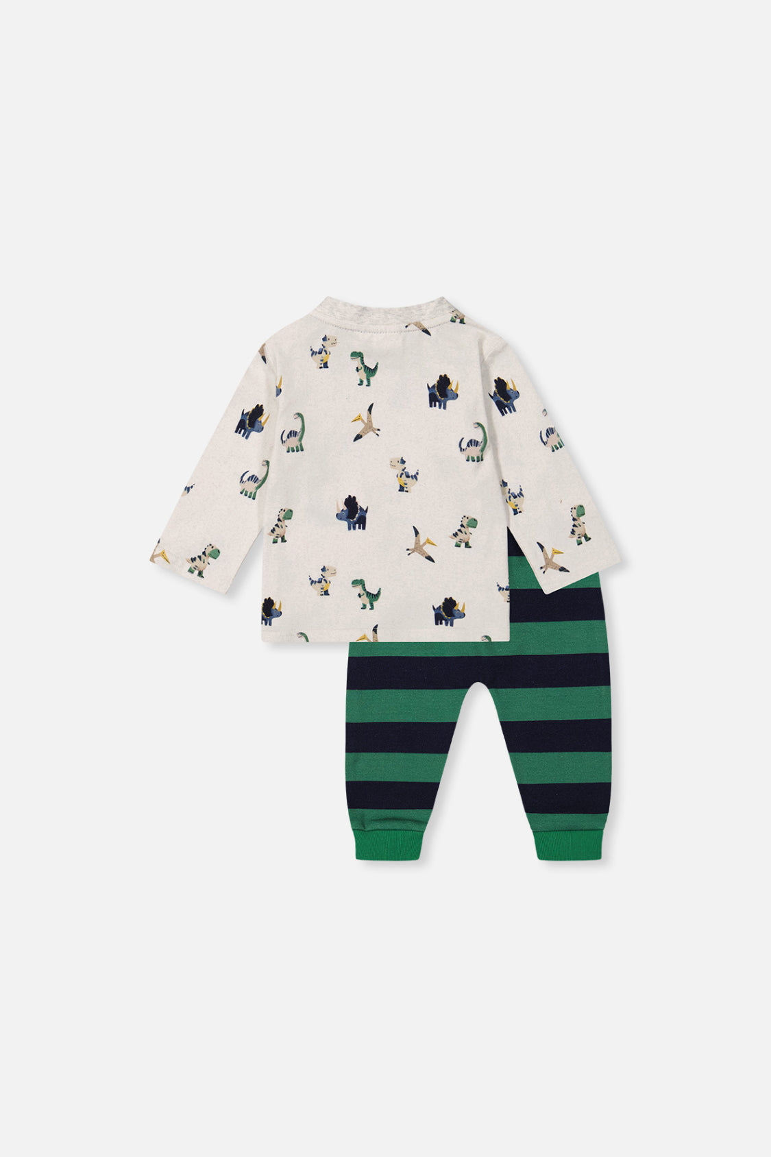Baby Cotton T-Shirt & Fleece Pant Set Beige Dinosaur Print - Image 2
