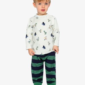 Alternative view of Cotton T-Shirt & Fleece Pant Set Beige Dinosaur Print