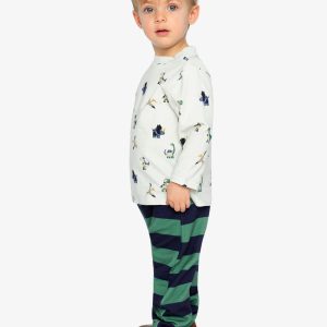 Cotton T-Shirt & Fleece Pant Set Beige Dinosaur Print - Image 3