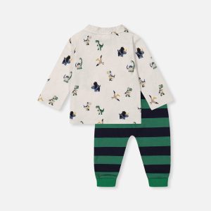 Cotton T-Shirt & Fleece Pant Set Beige Dinosaur Print - Image 5