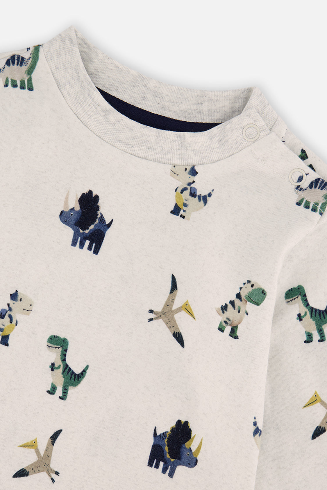 Baby Cotton T-Shirt & Fleece Pant Set Beige Dinosaur Print - Image 3