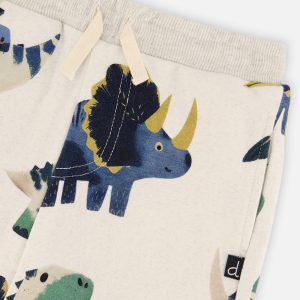 Baby Fleece Sweatpants Beige Dinosaur Print - Image 3