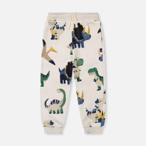 Fleece Sweatpants Beige Dinosaur Print - Image 6