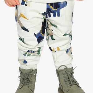Fleece Sweatpants Beige Dinosaur Print - Image 3