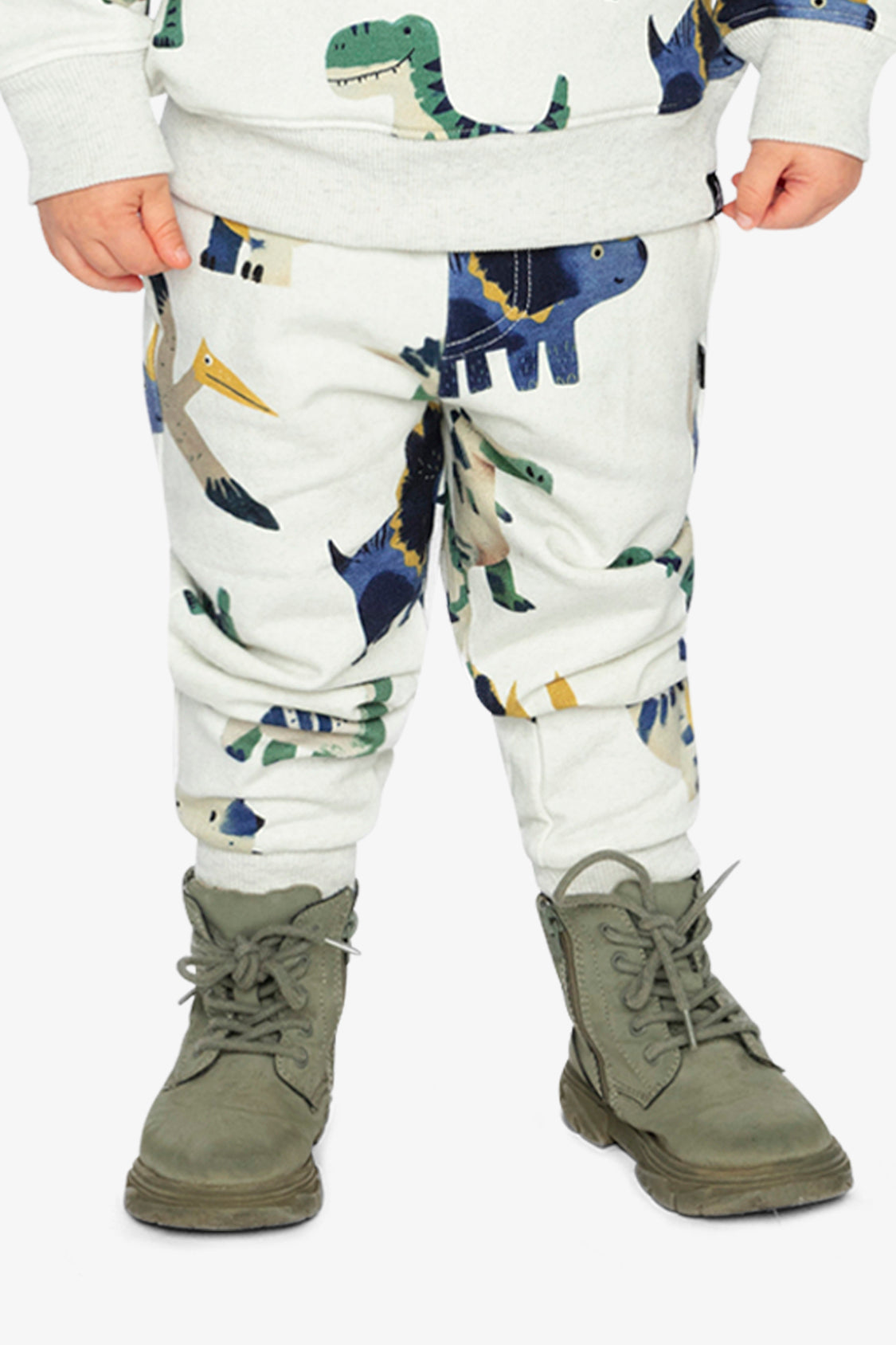 Fleece Sweatpants Beige Dinosaur Print - Image 3