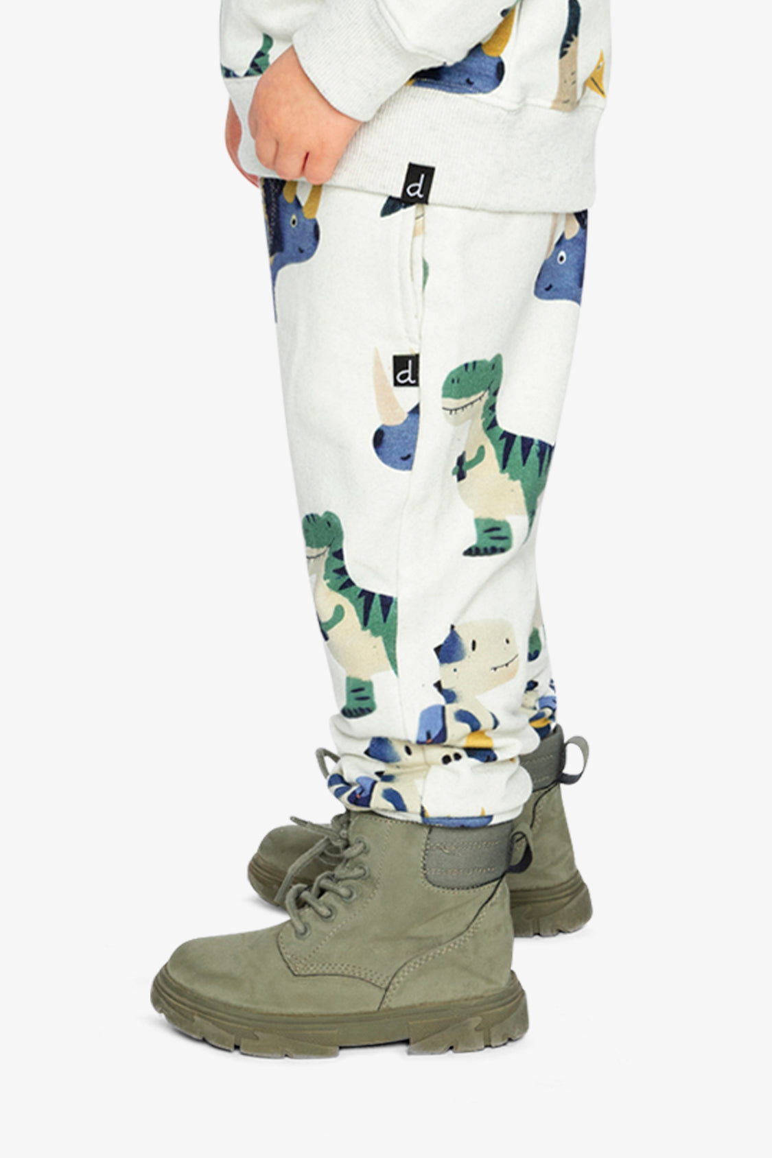 Fleece Sweatpants Beige Dinosaur Print - Image 4