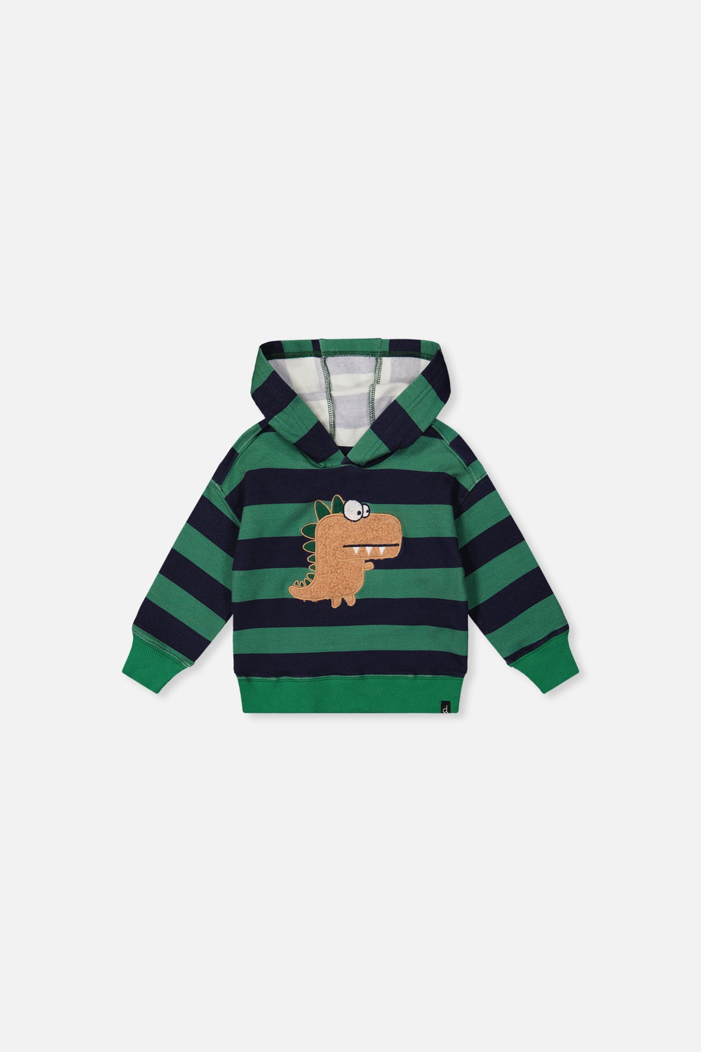 Baby Fleece Hoodie With Appliqué Blue Striped Green