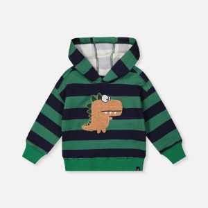 Fleece Hoodie With Applique Blue Striped Green - Image 9