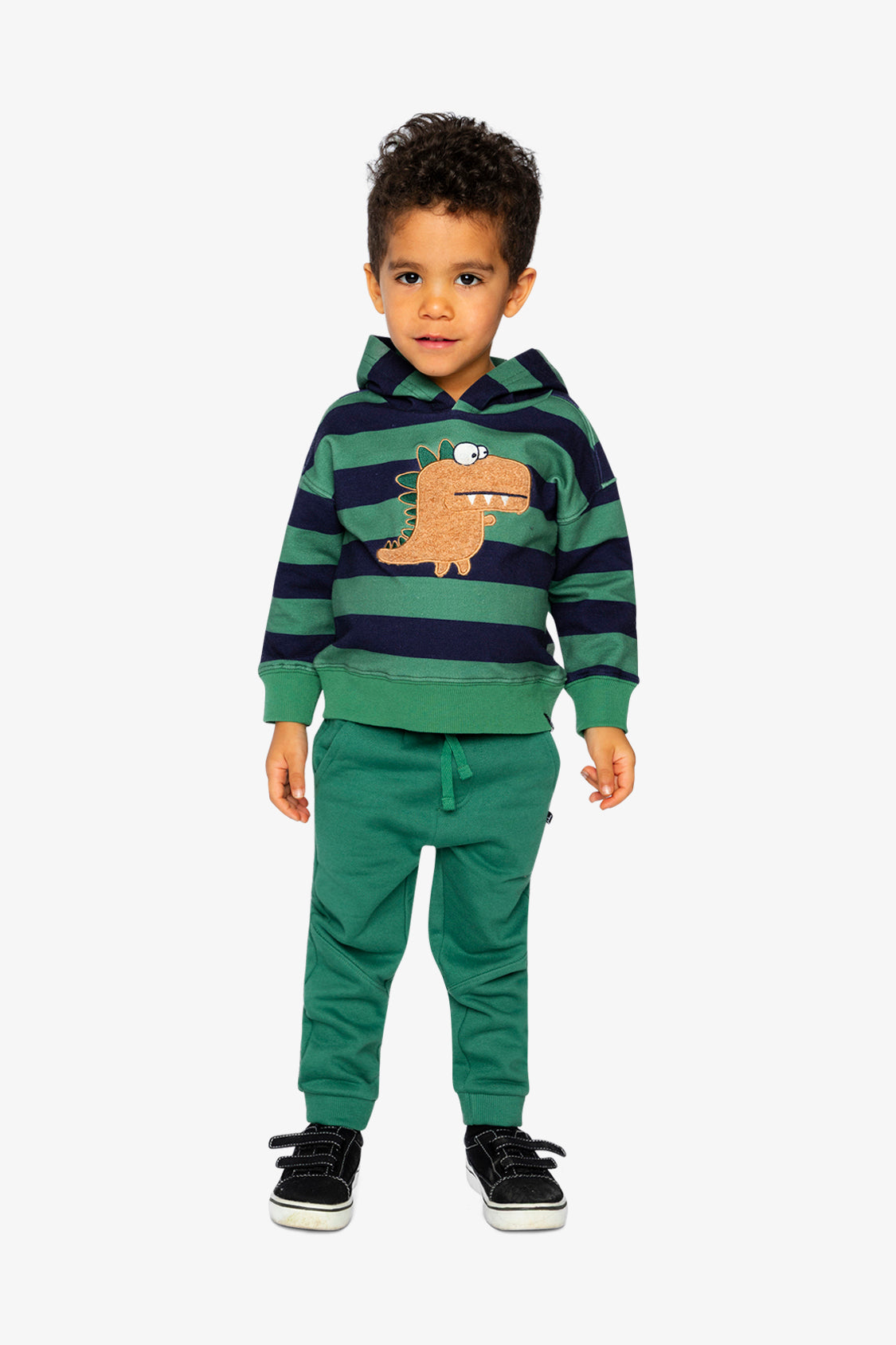 Fleece Hoodie With Applique Blue Striped Green - Image 5