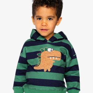Alternative view of Fleece Hoodie With Applique Blue Striped Green