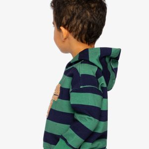 Fleece Hoodie With Applique Blue Striped Green - Image 3
