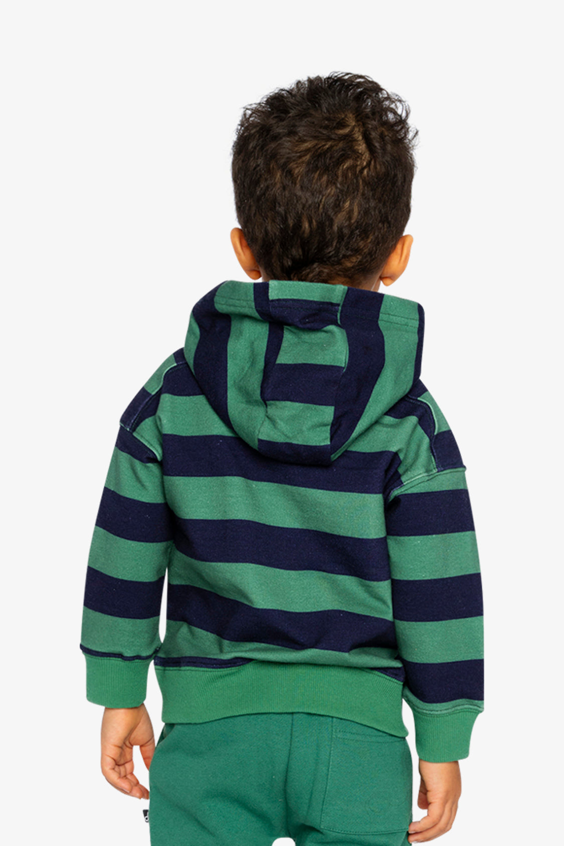Fleece Hoodie With Applique Blue Striped Green - Image 4