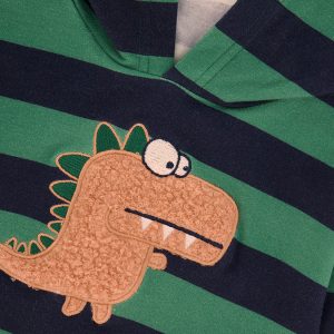 Baby Fleece Hoodie With Appliqué Blue Striped Green - Image 3