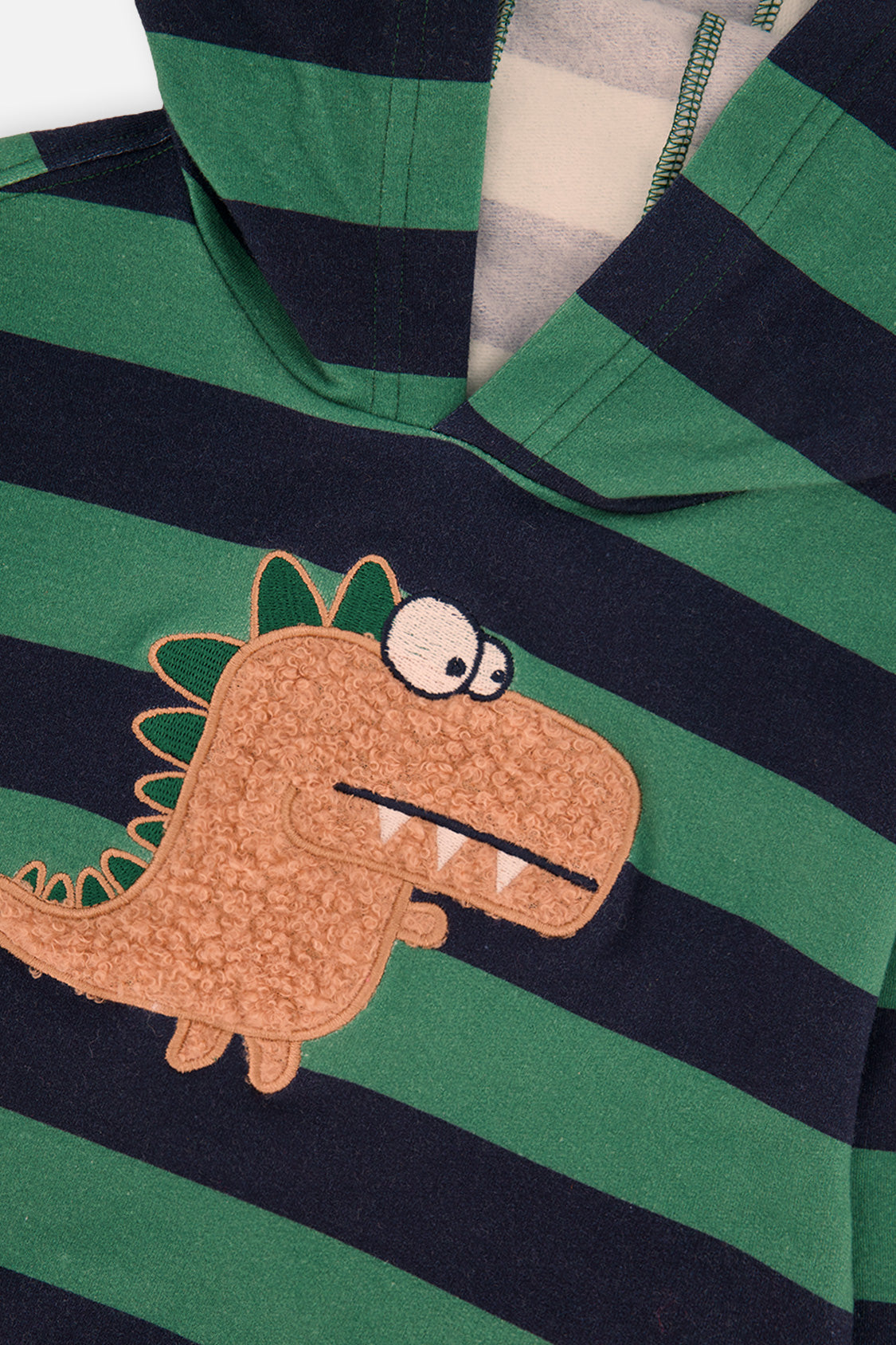 Baby Fleece Hoodie With Appliqué Blue Striped Green - Image 3