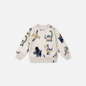 Baby Fleece Sweatshirt Beige Dinosaur Print