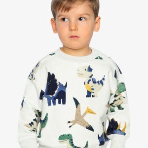 Fleece Sweatshirt Beige Dinosaur Print - Image 3