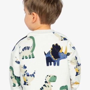 Fleece Sweatshirt Beige Dinosaur Print - Image 5