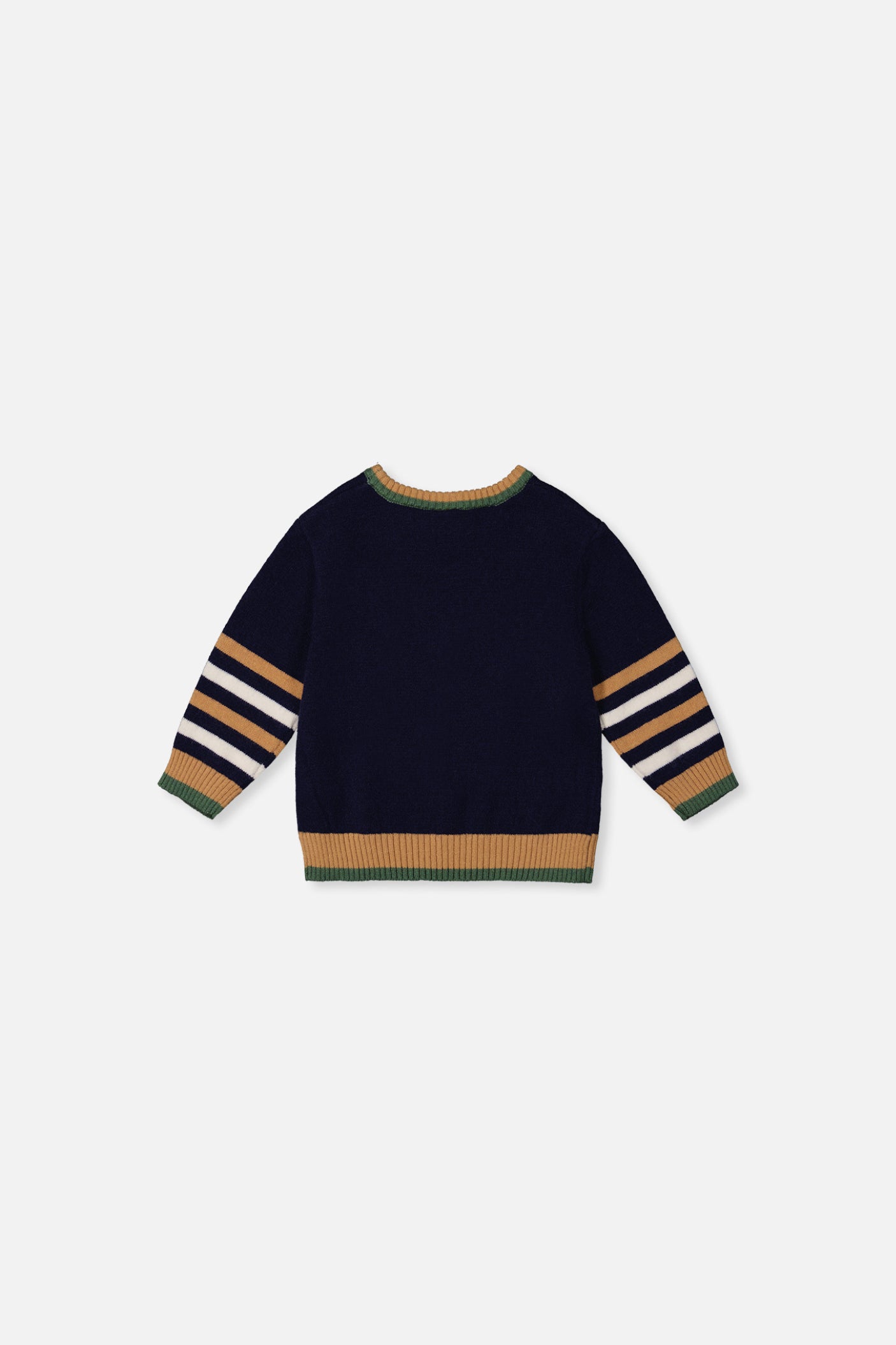 Baby Knit Sweater With Intarsia Dark Blue, Brown And Beige - Image 2