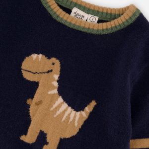 Baby Knit Sweater With Intarsia Dark Blue, Brown And Beige - Image 3