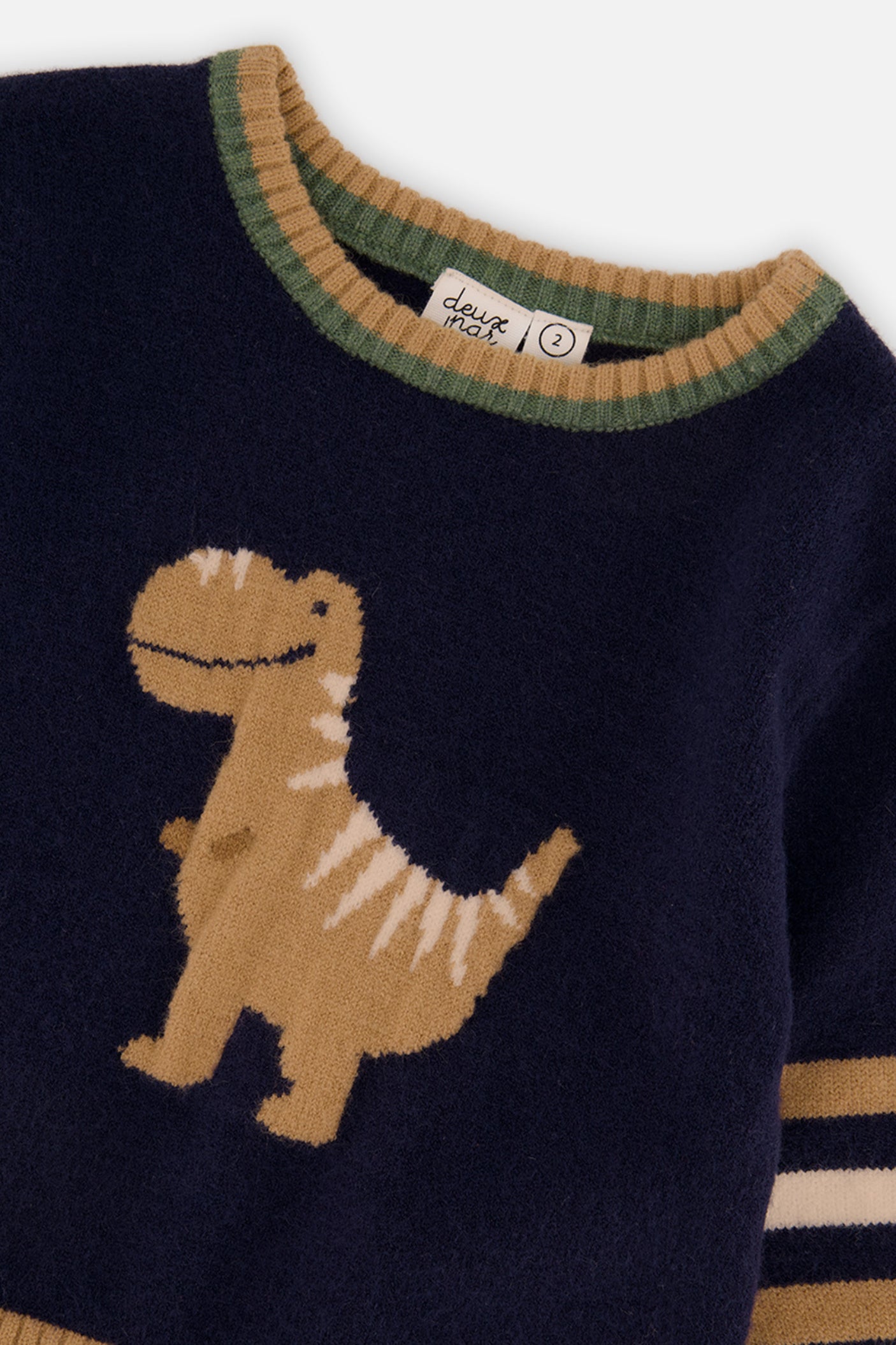 Baby Knit Sweater With Intarsia Dark Blue, Brown And Beige - Image 3