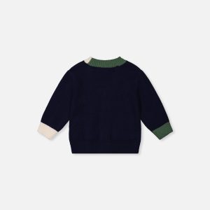 Alternative view of Baby Knit Cardigan With Dino Dark Blue, Green And Yellow