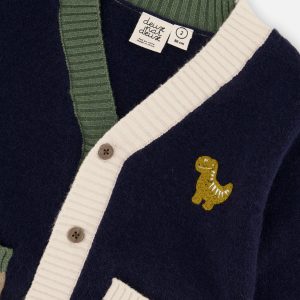Baby Knit Cardigan With Dino Dark Blue, Green And Yellow - Image 3