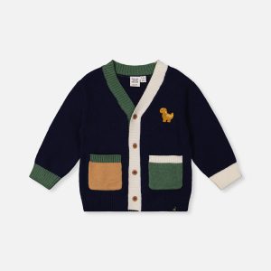 Knit Cardigan With Dino Dark Blue, Green And Yellow - Image 6