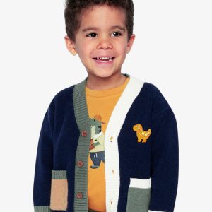 Knit Cardigan With Dino Dark Blue, Green And Yellow - Image 4