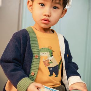 Knit Cardigan With Dino Dark Blue, Green And Yellow - Image 3