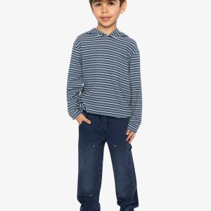 Striped Brushed Jersey Hooded T-Shirt Blue And White - Image 4