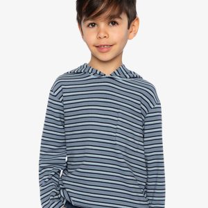 Alternative view of Striped Brushed Jersey Hooded T-Shirt Blue And White