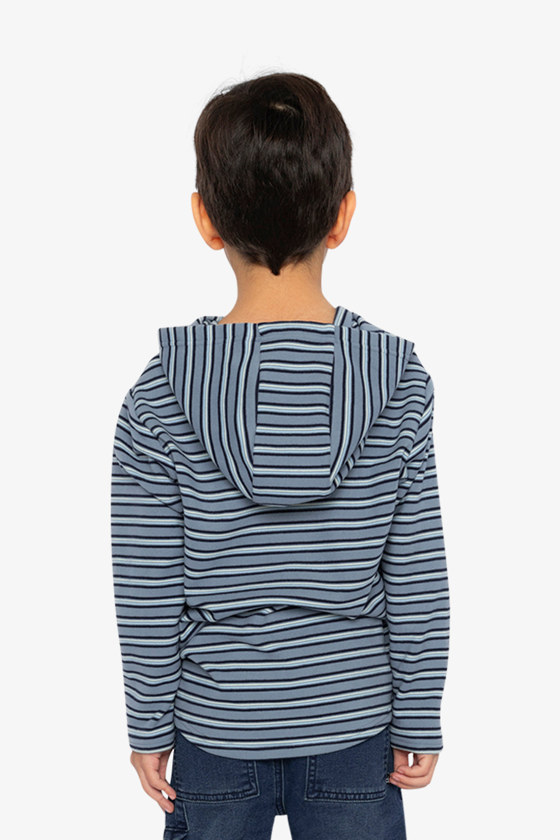 Striped Brushed Jersey Hooded T-Shirt Blue And White - Image 3