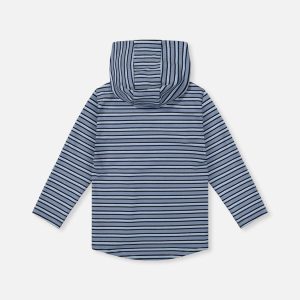 Striped Brushed Jersey Hooded T-Shirt Blue And White - Image 5