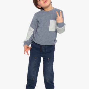 Colorblock Brushed Jersey Top With Chest Pocket Blue-Grey - Image 5