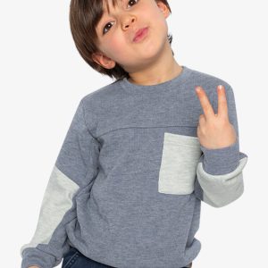 Colorblock Brushed Jersey Top With Chest Pocket Blue-Grey - Image 2