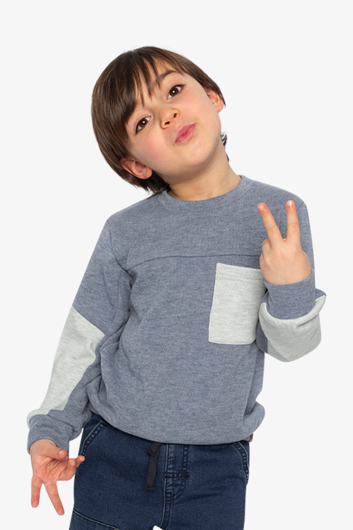 Colorblock Brushed Jersey Top With Chest Pocket Blue-Grey - Image 2