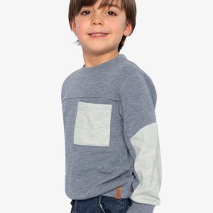 Colorblock Brushed Jersey Top With Chest Pocket Blue-Grey - Image 3