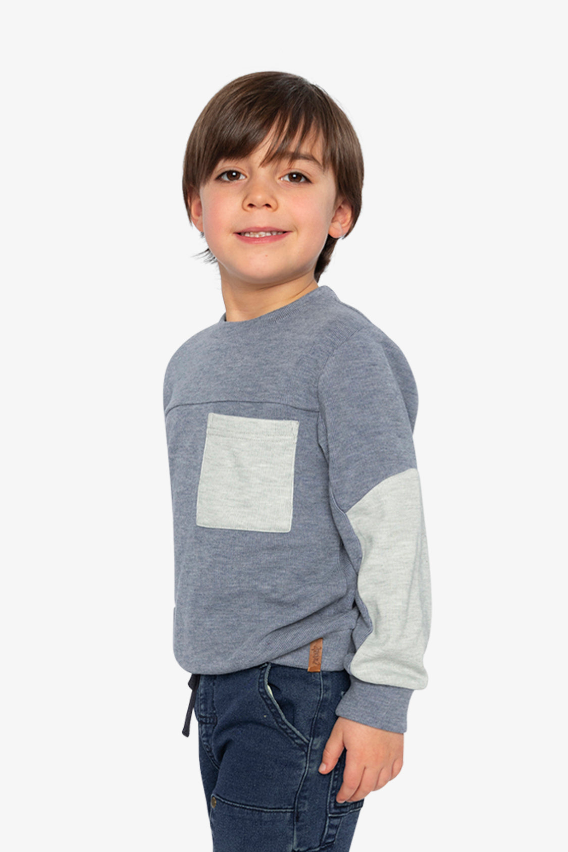 Colorblock Brushed Jersey Top With Chest Pocket Blue-Grey - Image 3