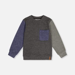 Colorblock Brushed Jersey Top With Chest Pocket Grey Brown - Image 8