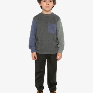 Colorblock Brushed Jersey Top With Chest Pocket Grey Brown - Image 5