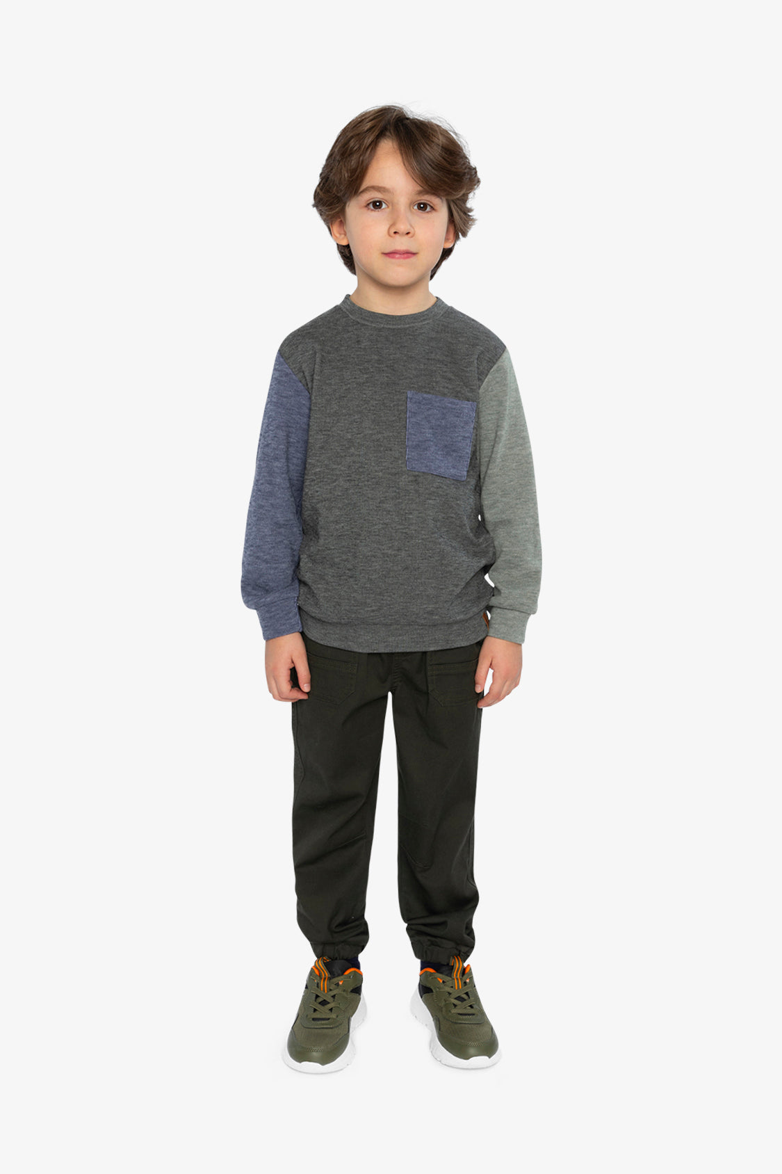 Colorblock Brushed Jersey Top With Chest Pocket Grey Brown - Image 5