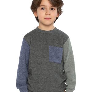Colorblock Brushed Jersey Top With Chest Pocket Grey Brown - Image 2