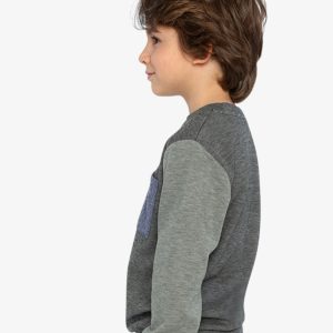 Colorblock Brushed Jersey Top With Chest Pocket Grey Brown - Image 3