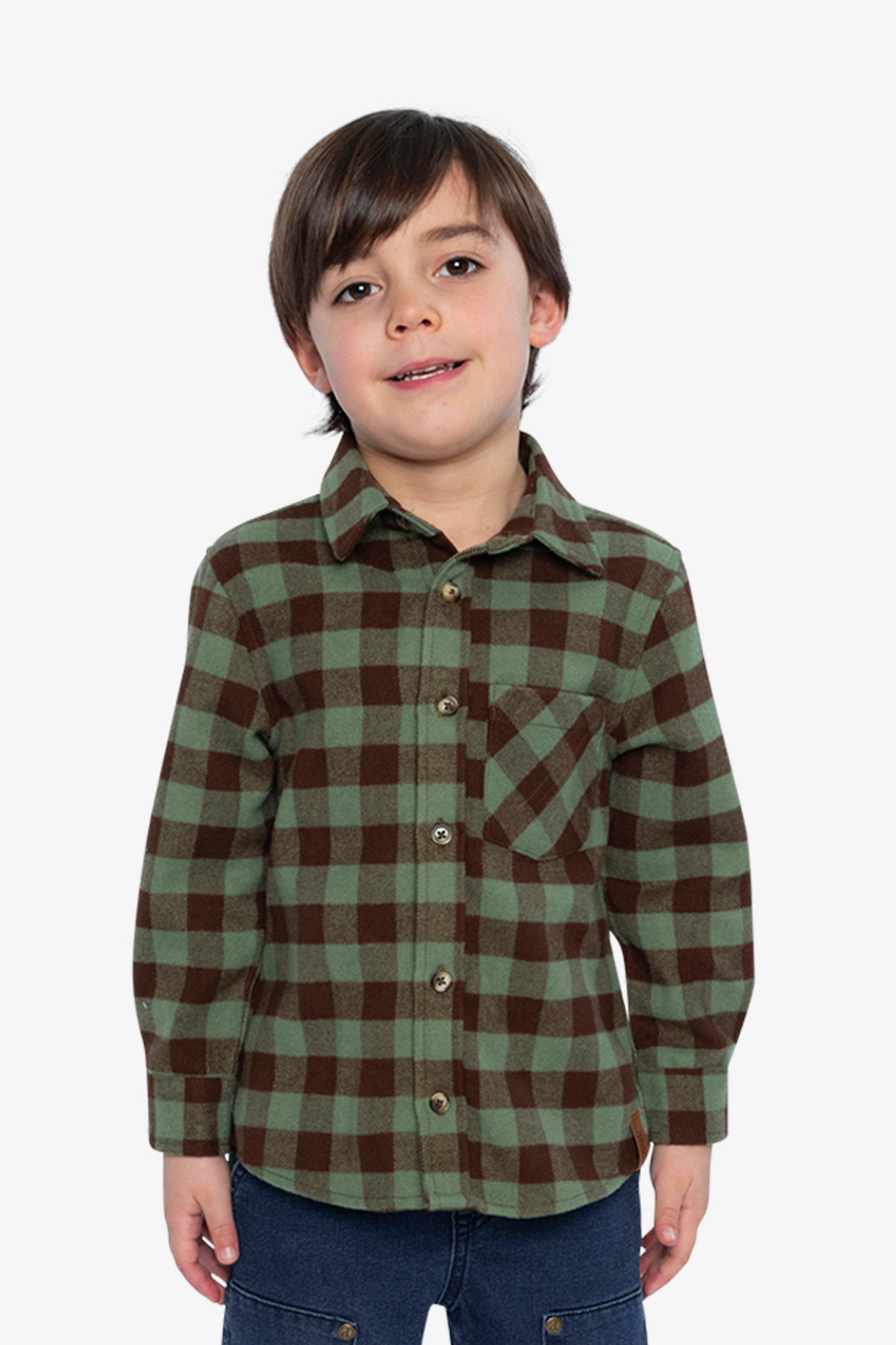 Brushed Flannel Shirt Green And Brown Plaid - Image 2