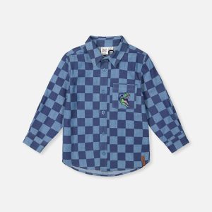 Chambray Shirt Blue Checkered Print - Image 8