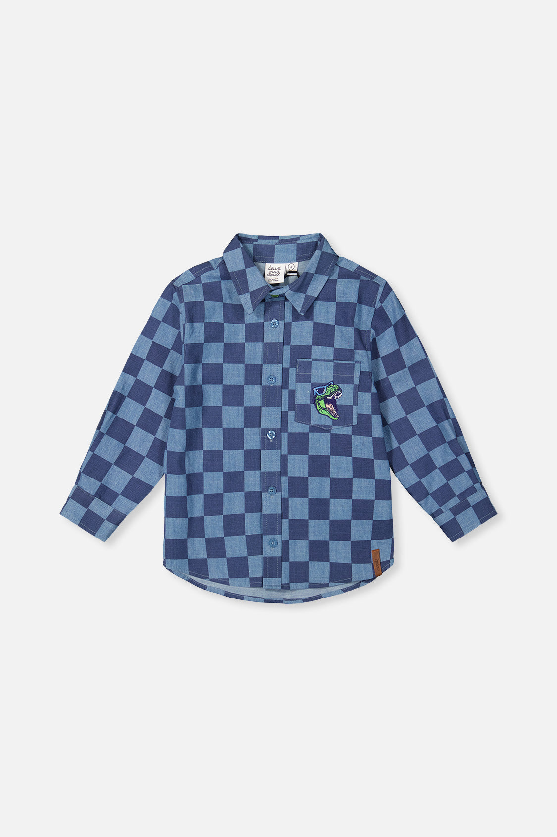 Chambray Shirt Blue Checkered Print - Image 11