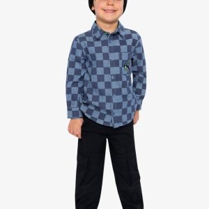 Chambray Shirt Blue Checkered Print - Image 5
